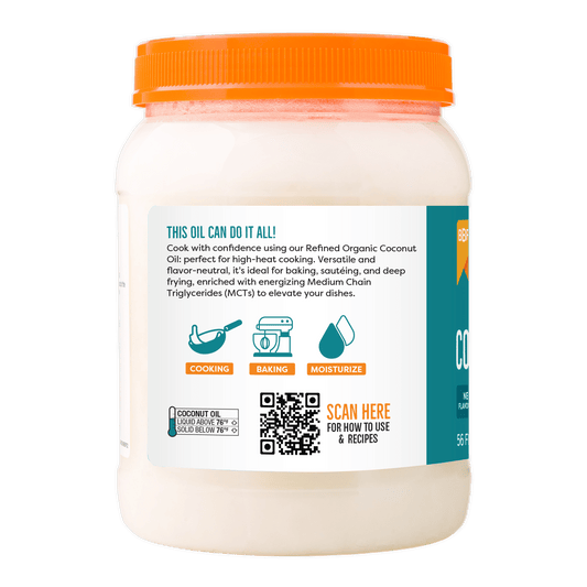 BetterBody Foods Organic Refined Coconut Oil 1.6L jar side