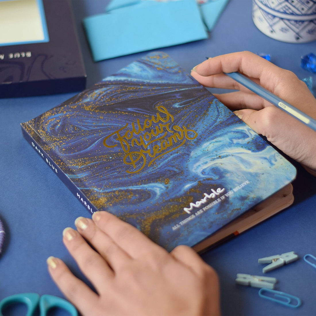 Mofkera | مفكرة | Marble Luxury Notebook Blue Size A5