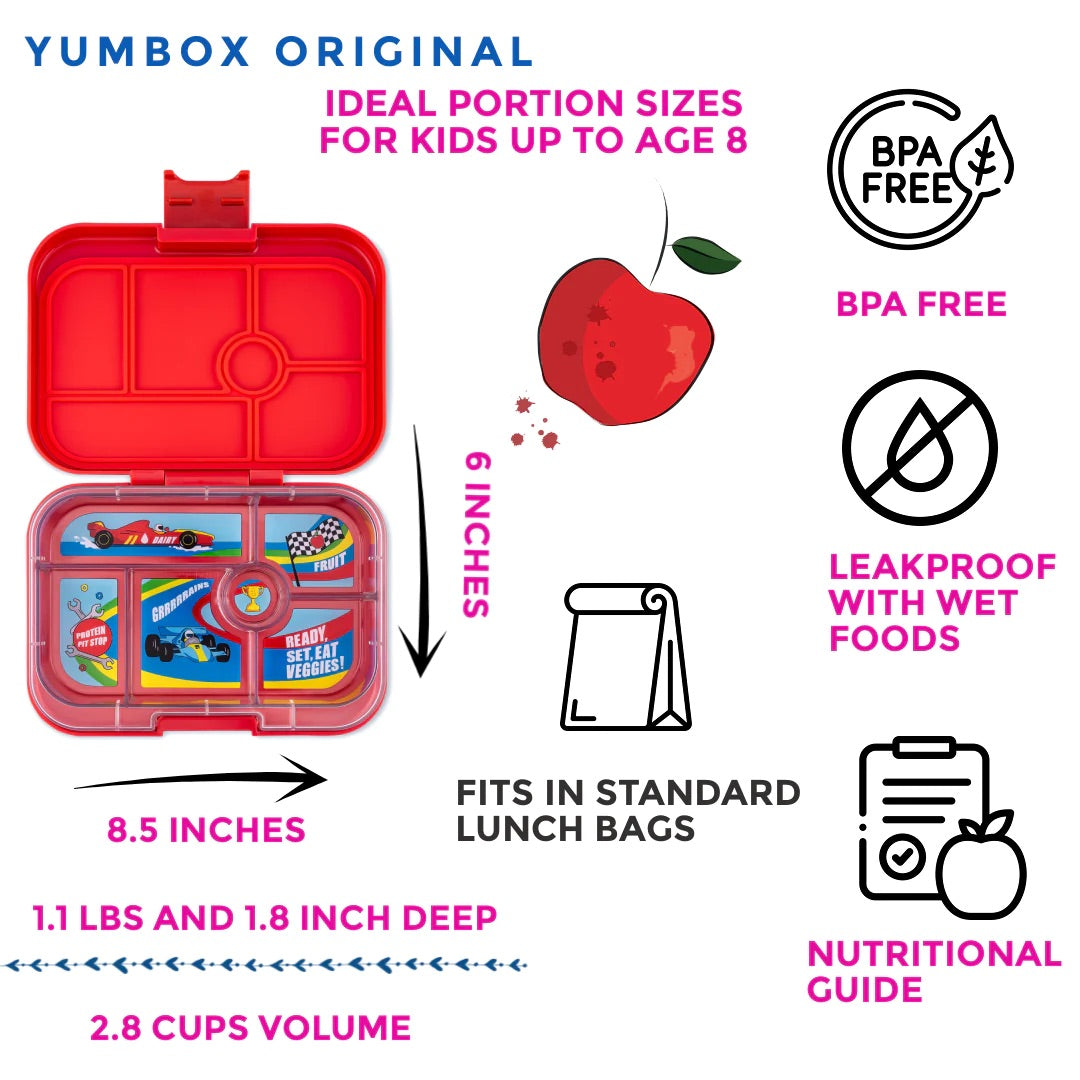 Yumbox - Bento Box | 6 Compartments | Race Cars | Roar Red
