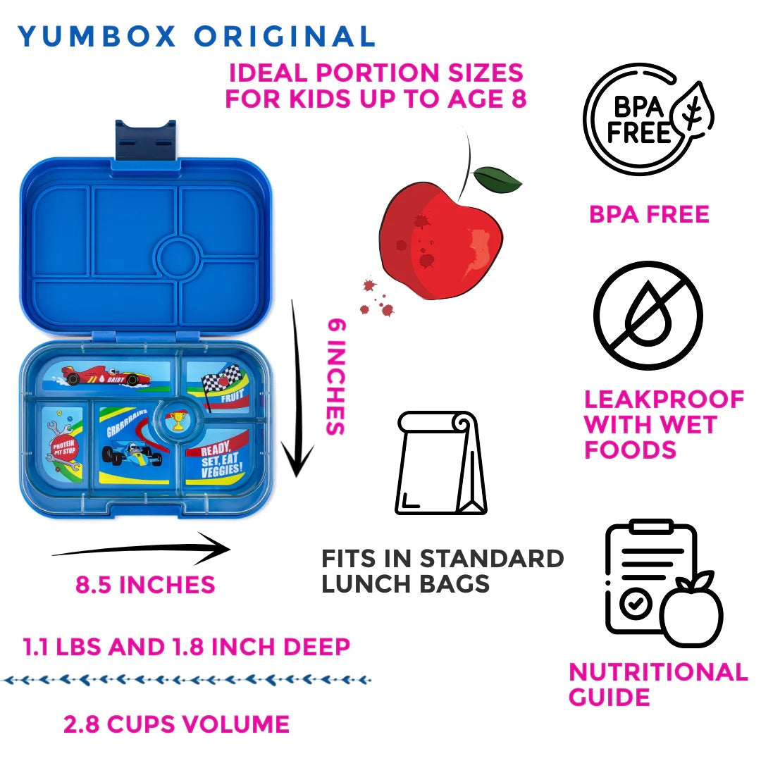 Yumbox - Bento Box | 6 Compartments | Race Cars | Surf Blue