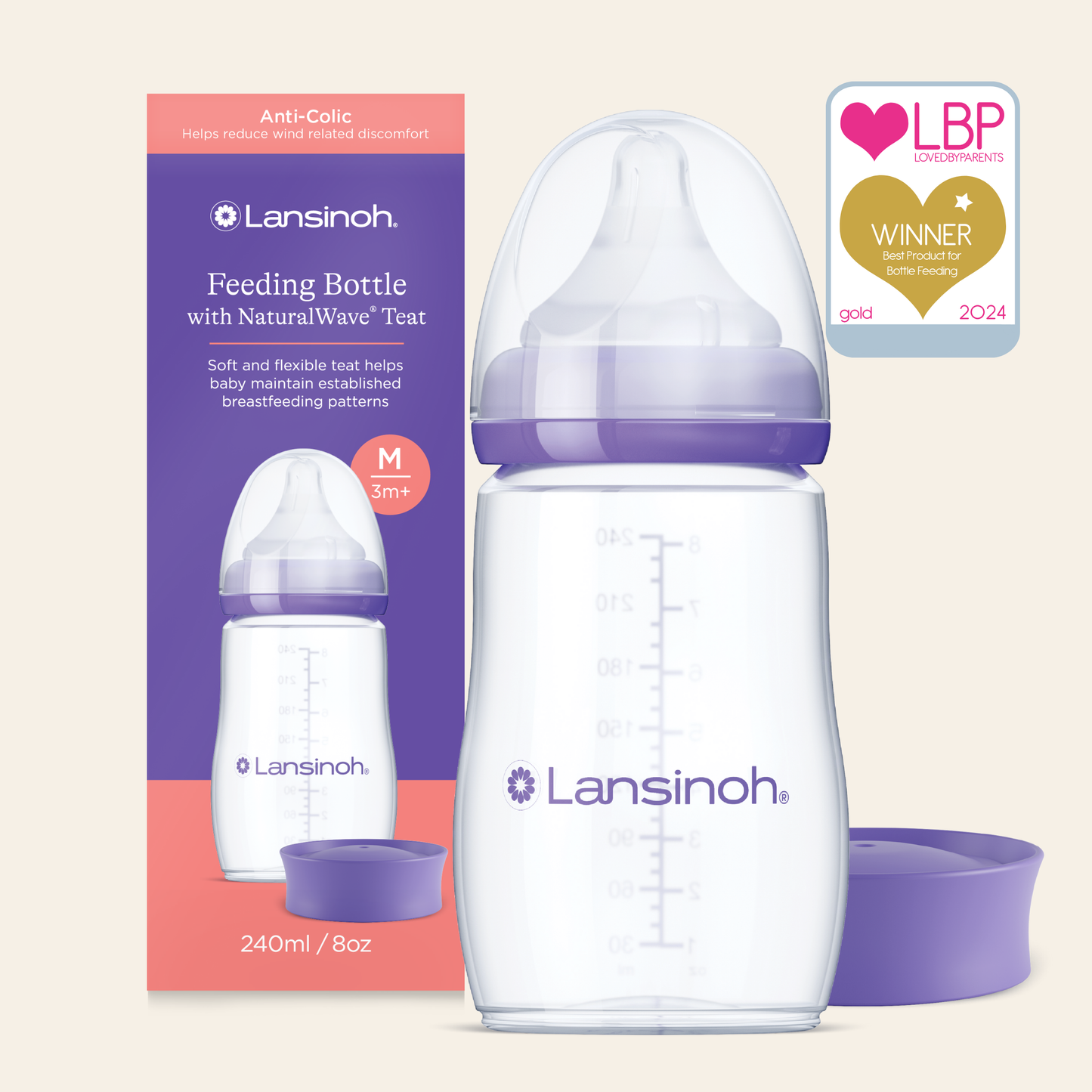 Lansinoh Baby Feeding Bottle 240ml with NaturalWave Teat