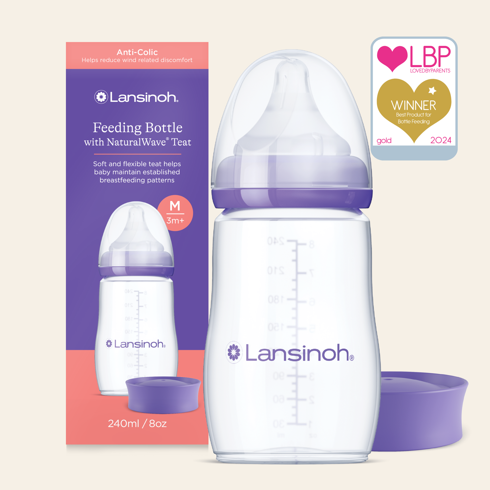 Lansinoh Baby Feeding Bottle 240ml with NaturalWave Teat