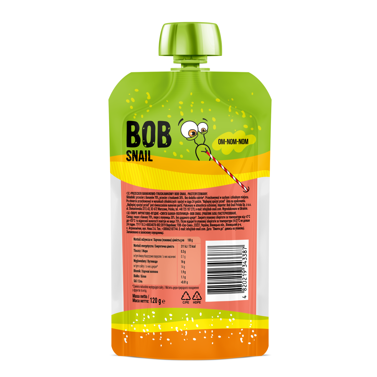 Bob Snail - Fruit Puree Pouch Banana & Strawberry | 120g Bob Snail - Fruit Puree Pouch Banana & Strawberry | 120g