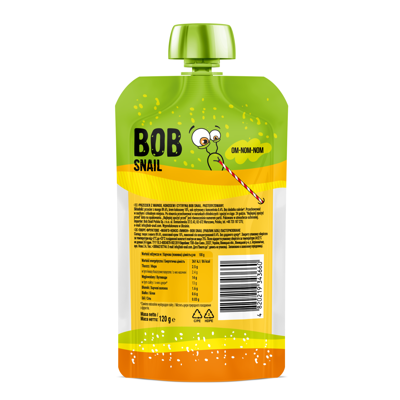 Bob Snail Fruit Puree Pouch Mango, Coconut & Lemon 120g — BambiniJO Jordan