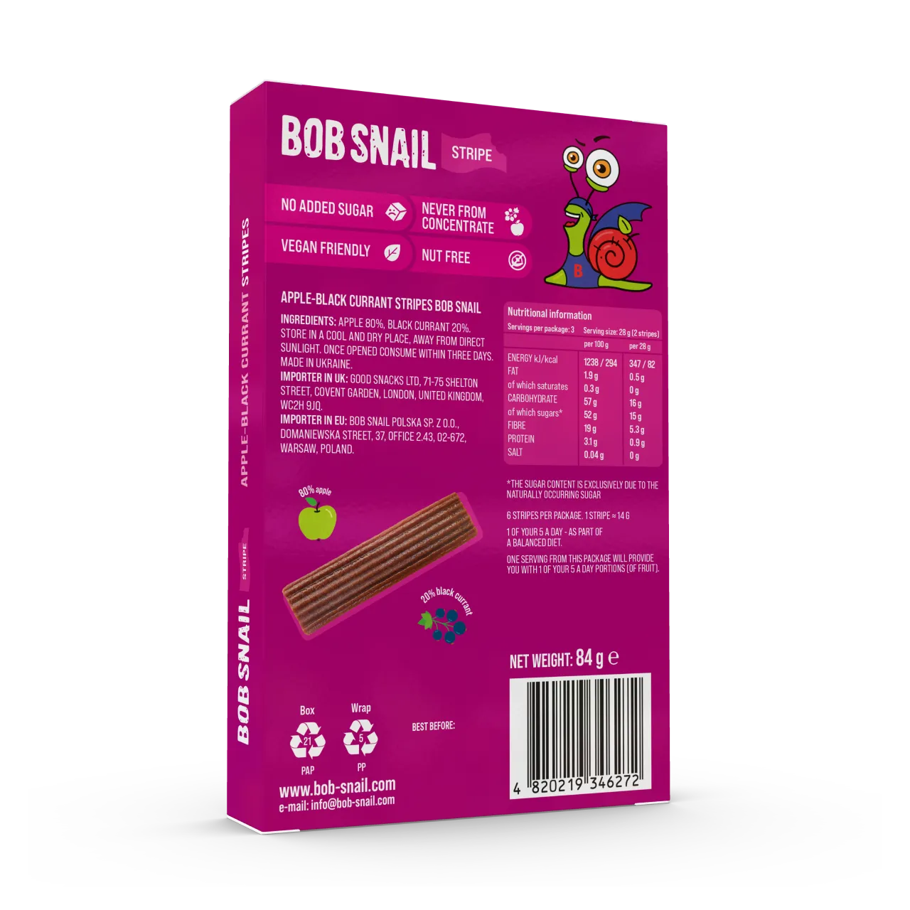 Bob Snail - Fruit Stripes Apple & Black Currant | 84g (6 x 14g) Bob Snail - Fruit Stripes Apple & Black Currant | 84g (6 x 14g)