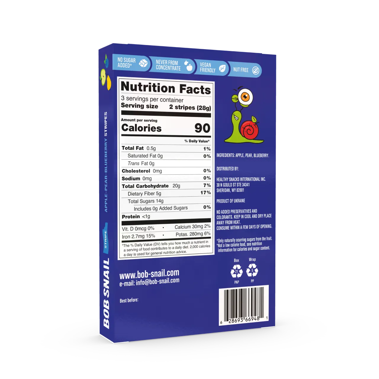 Bob Snail Fruit Stripes Apple, Pear & Blueberry 84g — BambiniJO Jordan