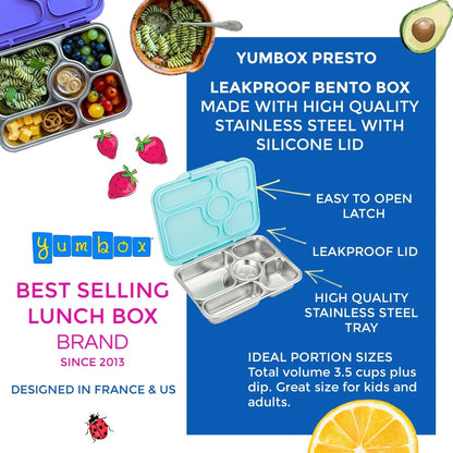 Yumbox - Stainless Steel Bento | 5 Compartments | Leakproof | Santa Fe Blue