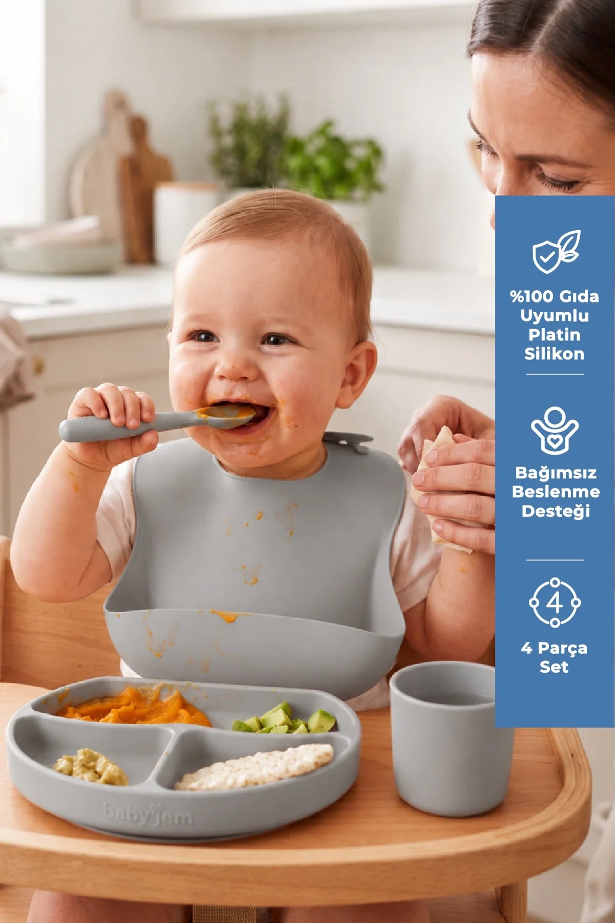 BabyJem Silicone Feeding Set Grey