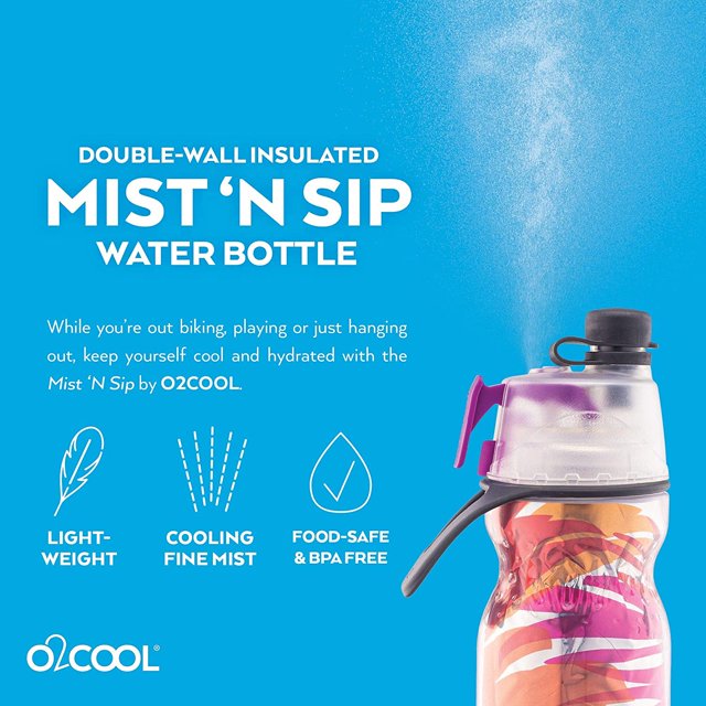 O2COOL - Mist N' Sip Insulated Bottle - 591ml - Teal Purple Splash
