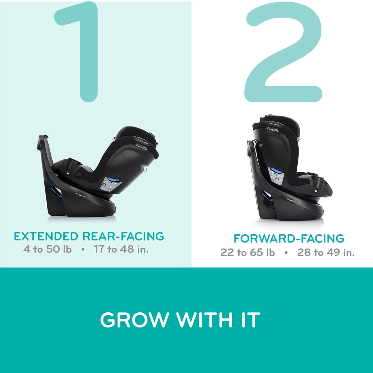 Evenflo - Revolve360 Slim 2-in-1 Rotational Convertible Car Seat | Salem Black