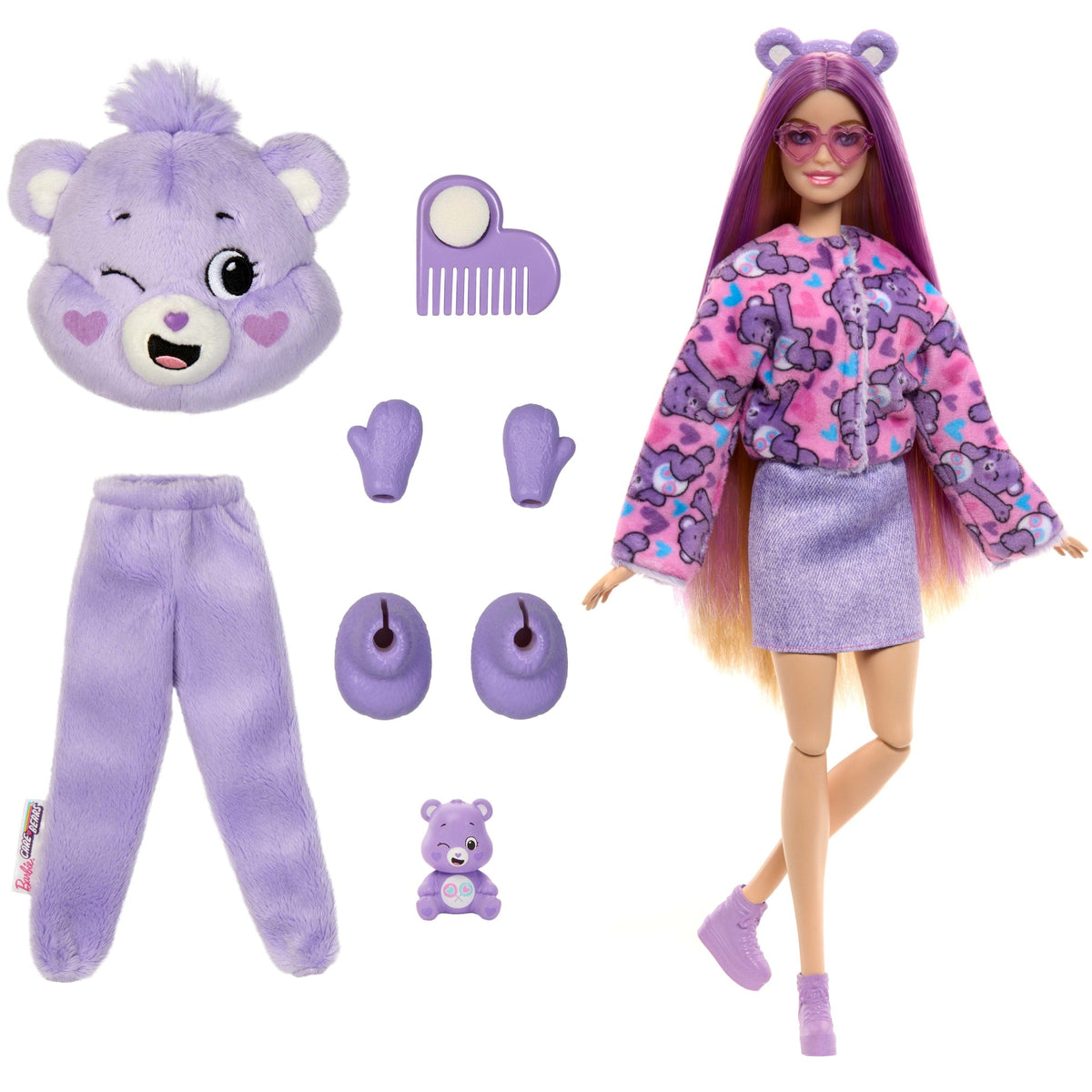 Barbie Cutie Reveal Care Bears Share Bear doll in plush costume with accessories