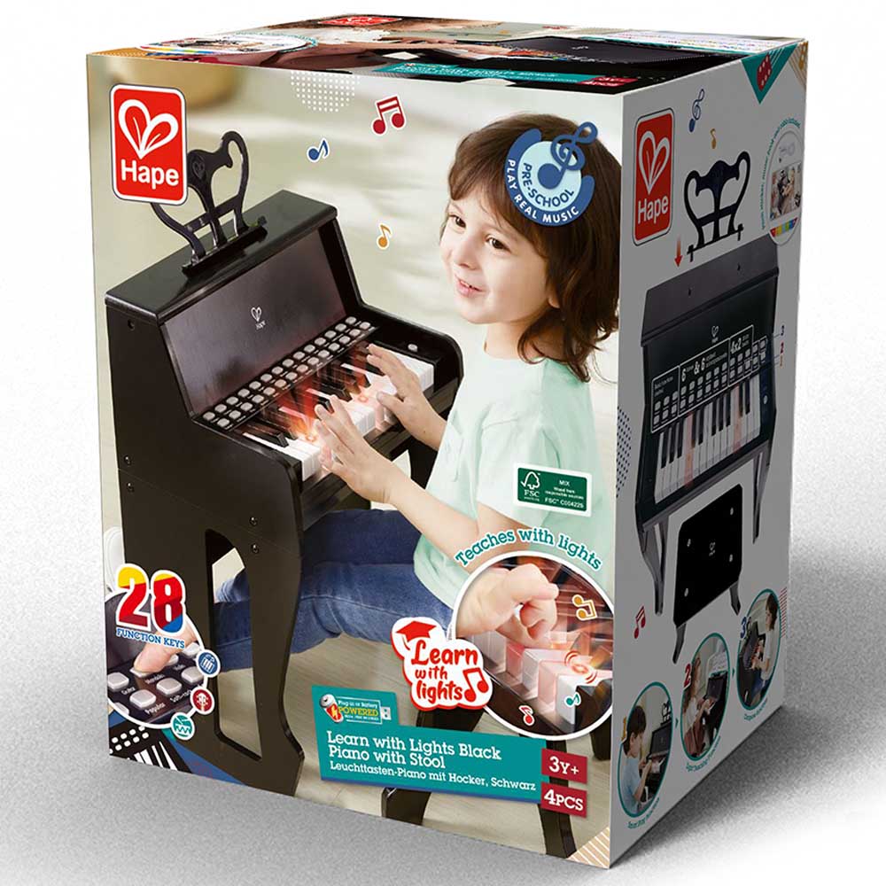 Hape Learn with Lights Piano with Stool, Black