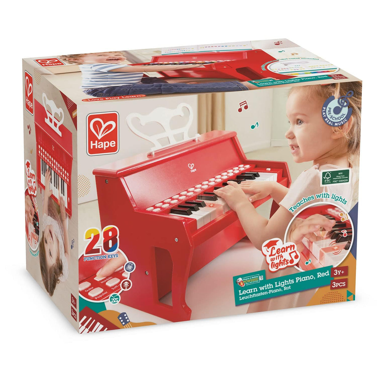 Hape - بيانو التعلّم مع الأضواء، أحمر | 3 سنوات فما فوق Hape - بيانو التعلّم مع الأضواء، أحمر | 3 سنوات فما فوق