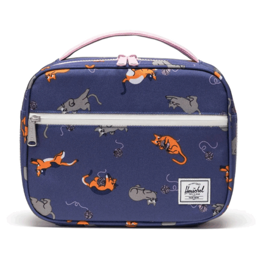 Herschel Pop Quiz Lunch Box Little Herschel in Playing Cats print, front view