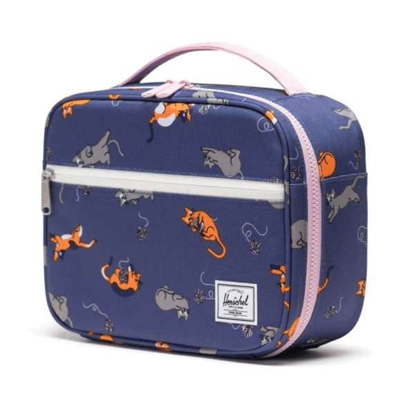 Herschel Pop Quiz Lunch Box Little Herschel in Playing Cats print, side view — BambiniJO Jordan