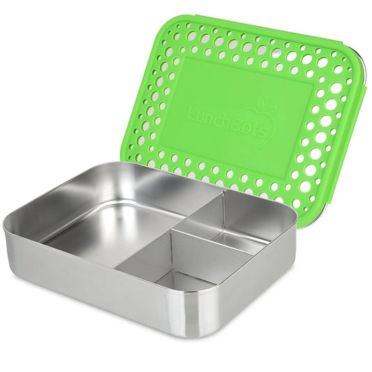 LunchBots - Large Trio Bento Box | 3 Compartments | Green