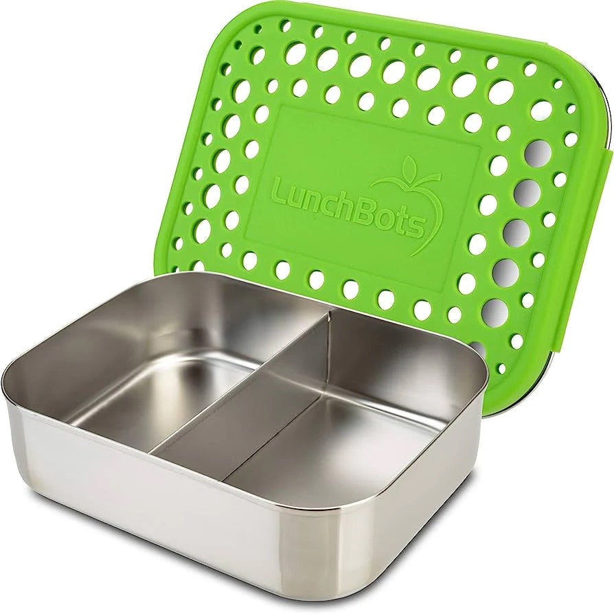 LunchBots - Medium Duo Bento Box | 2 Compartments | Green LunchBots - Medium Duo Bento Box | 2 Compartments | Green