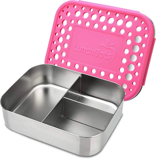 LunchBots - Medium Trio Bento Box | 3 Compartments | Pink