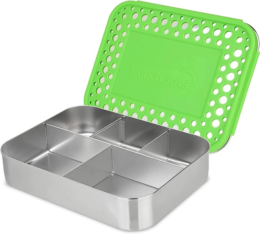 LunchBots - Large Cinco Bento Box | 5 Compartments | Green LunchBots - Large Cinco Bento Box | 5 Compartments | Green