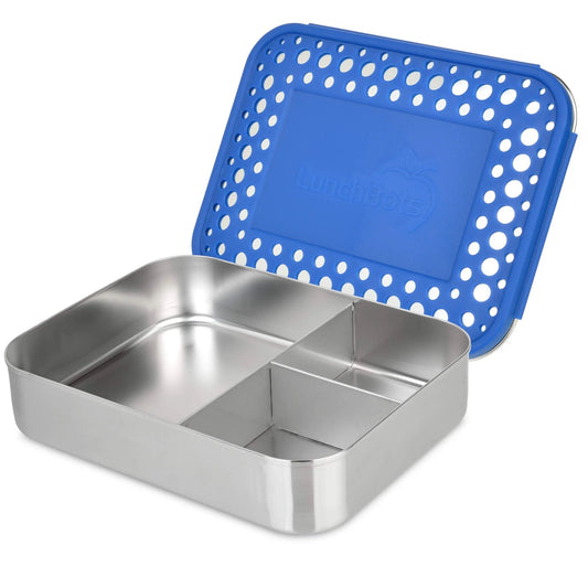 LunchBots - Large Trio Bento Box | 3 Compartments | Blue