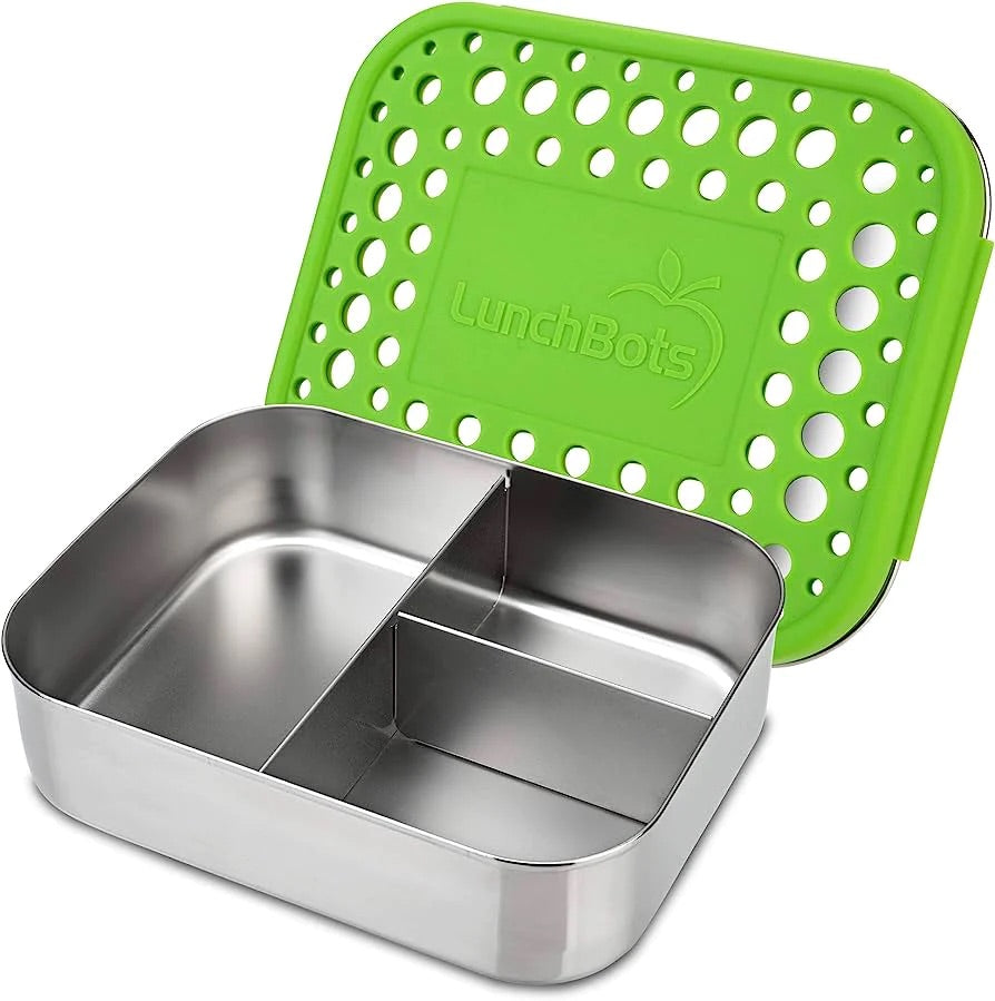 LunchBots - Medium Trio Bento Box | 3 Compartments | Green LunchBots - Medium Trio Bento Box | 3 Compartments | Green