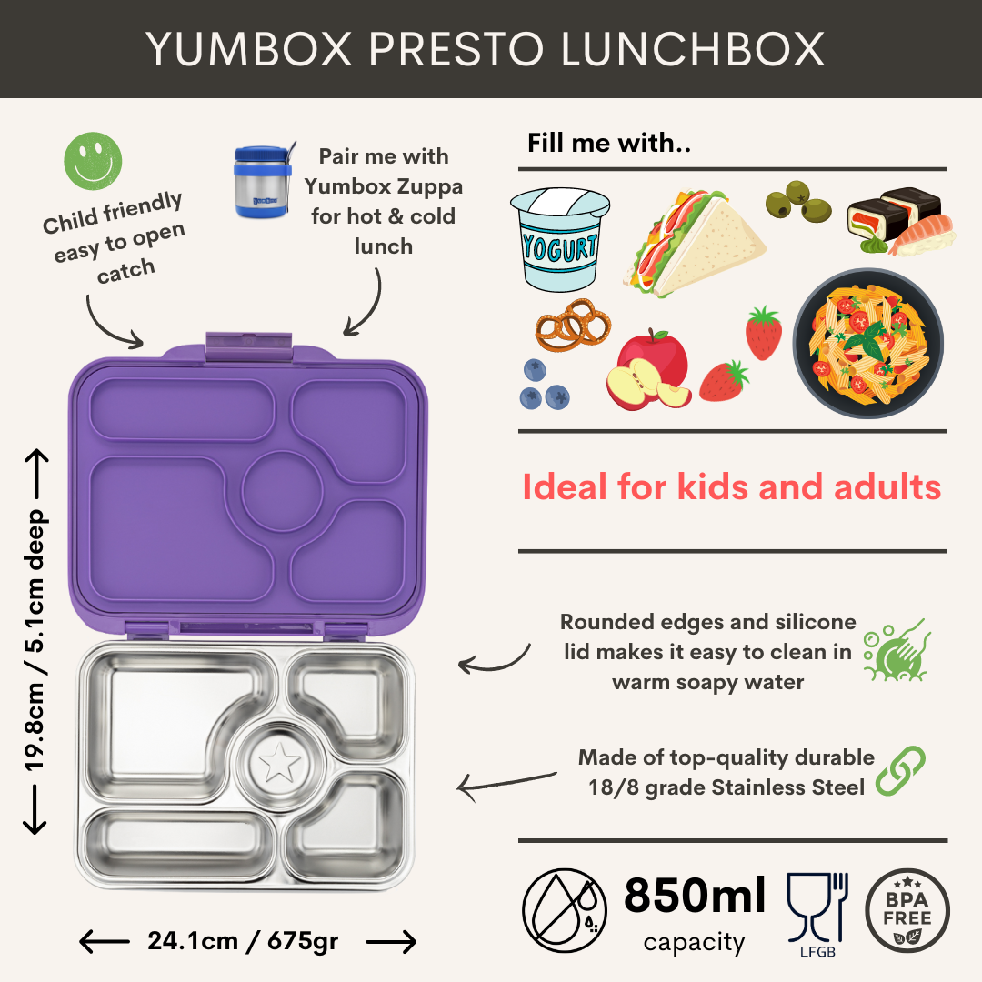 Yumbox - Stainless Steel Bento | 5 Compartments | Leakproof | Santa Fe Blue