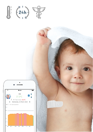Baby wearing Tucky thermometer under the arm