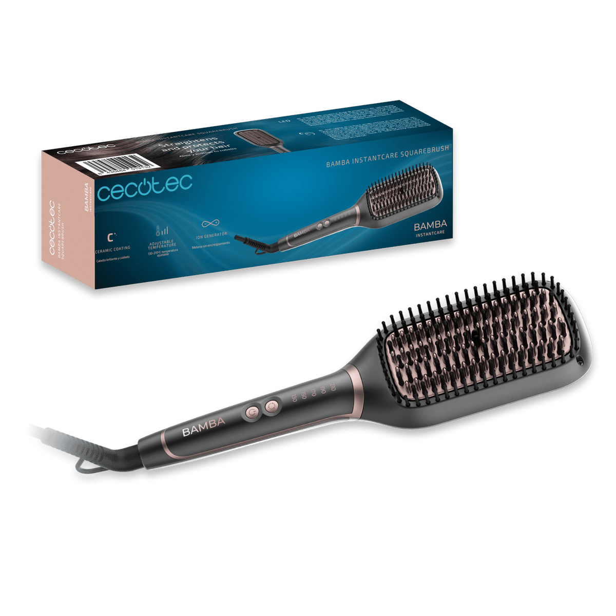 Cecotec - فرشاة فرد الشعر InstantCare SquareBrush | سيراميك | أيونية Cecotec - فرشاة فرد الشعر InstantCare SquareBrush | سيراميك | أيونية