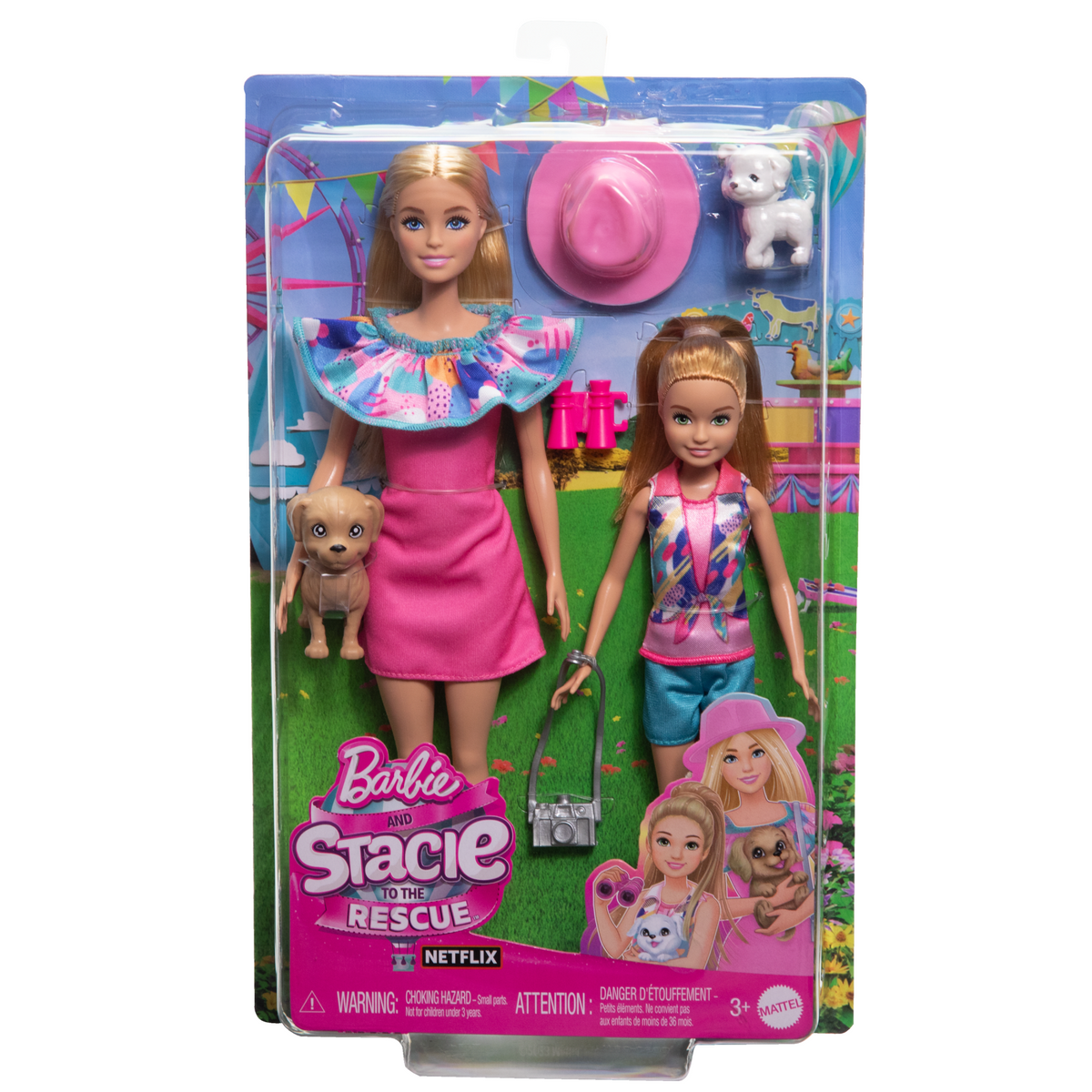 Barbie and Stacie sister doll set with two puppies and accessories