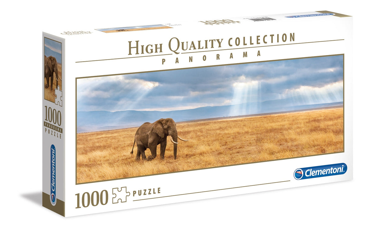 Clementoni Lost 1000 piece panorama jigsaw puzzle box, elephant on the savannah