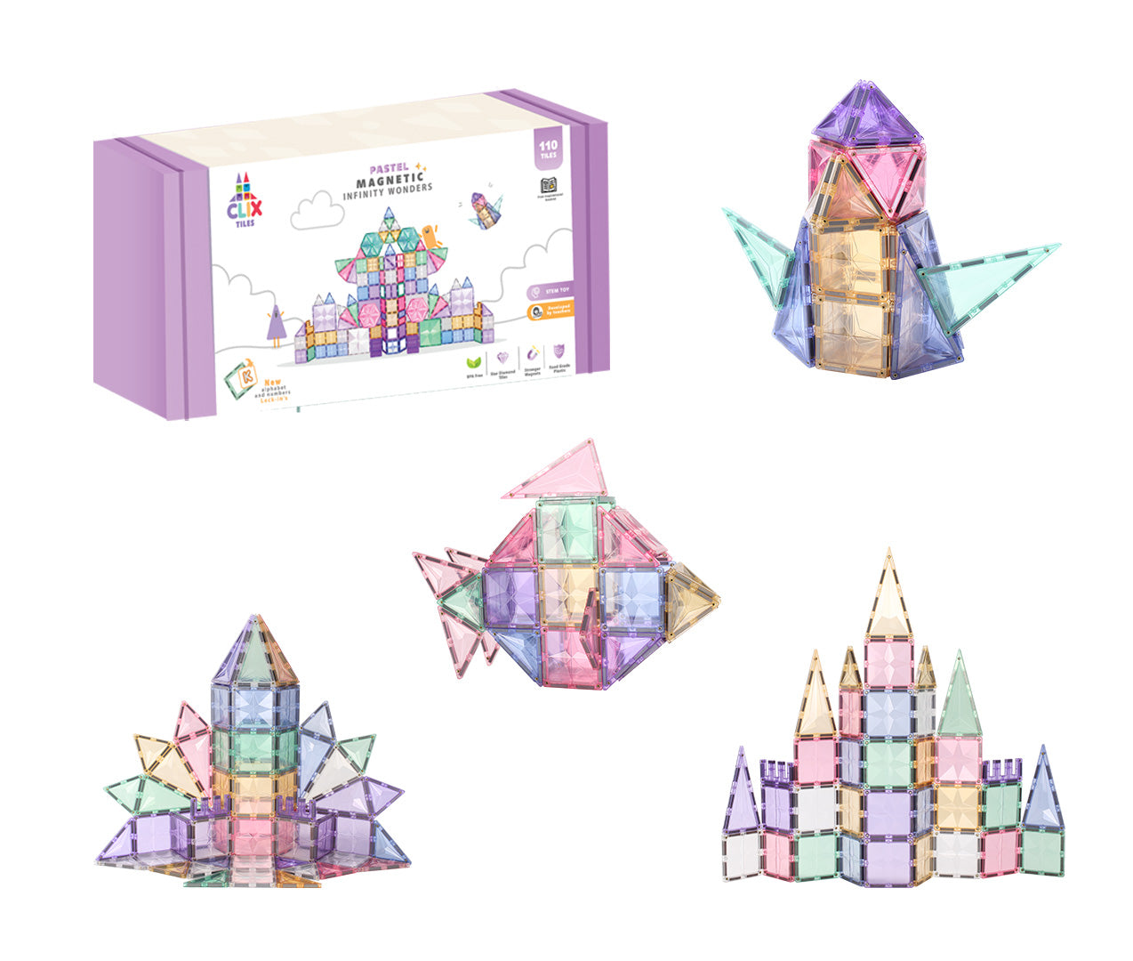 Clix-Tiles - Pastel Magnetic Infinty World | Magnetic Tiles | 110 pcs