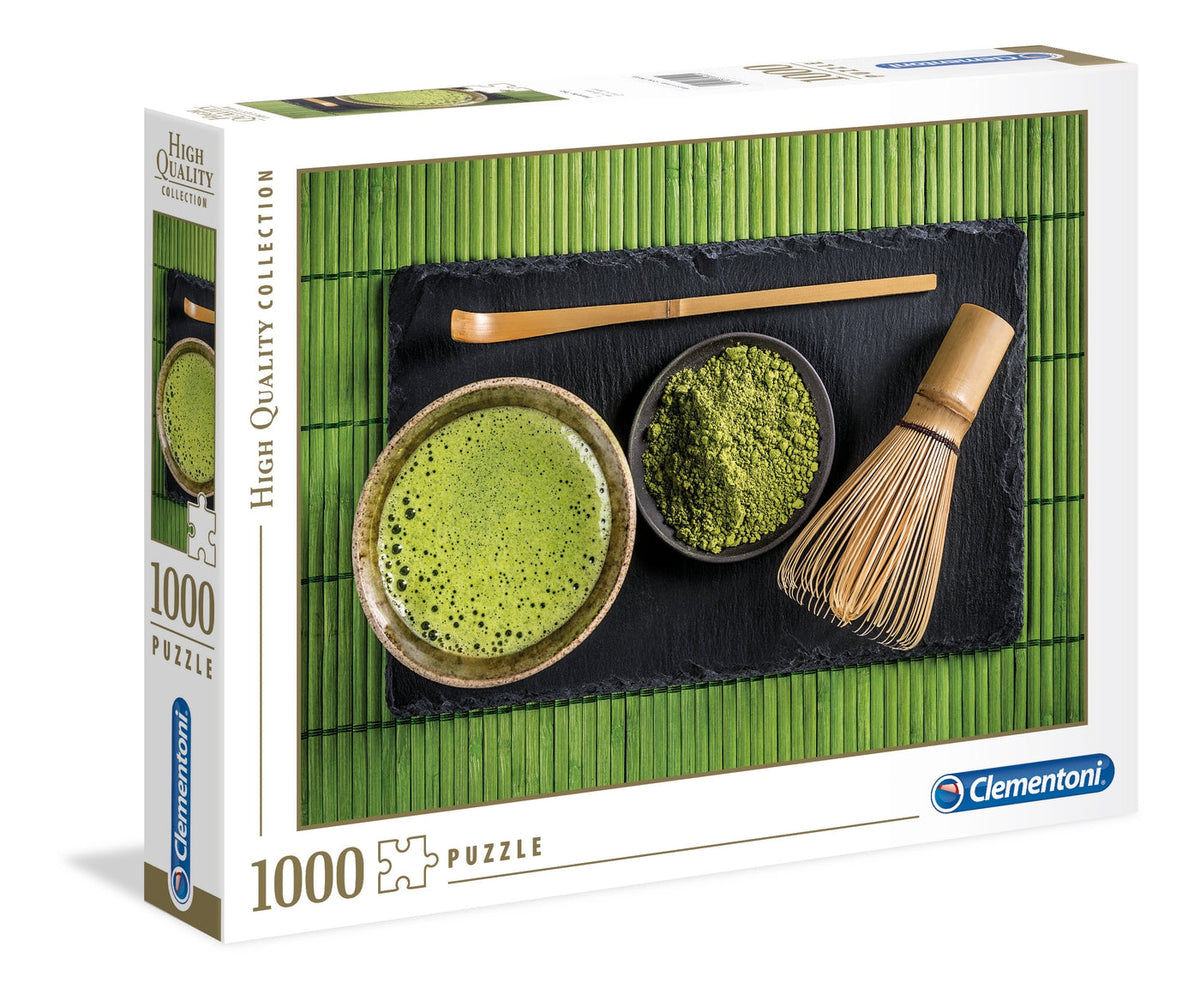 Clementoni Matcha Tea 1000 piece jigsaw puzzle box, matcha bowls and bamboo whisk