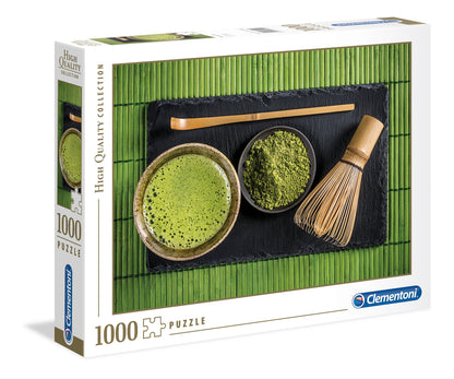 Clementoni Matcha Tea 1000 piece jigsaw puzzle box, matcha bowls and bamboo whisk