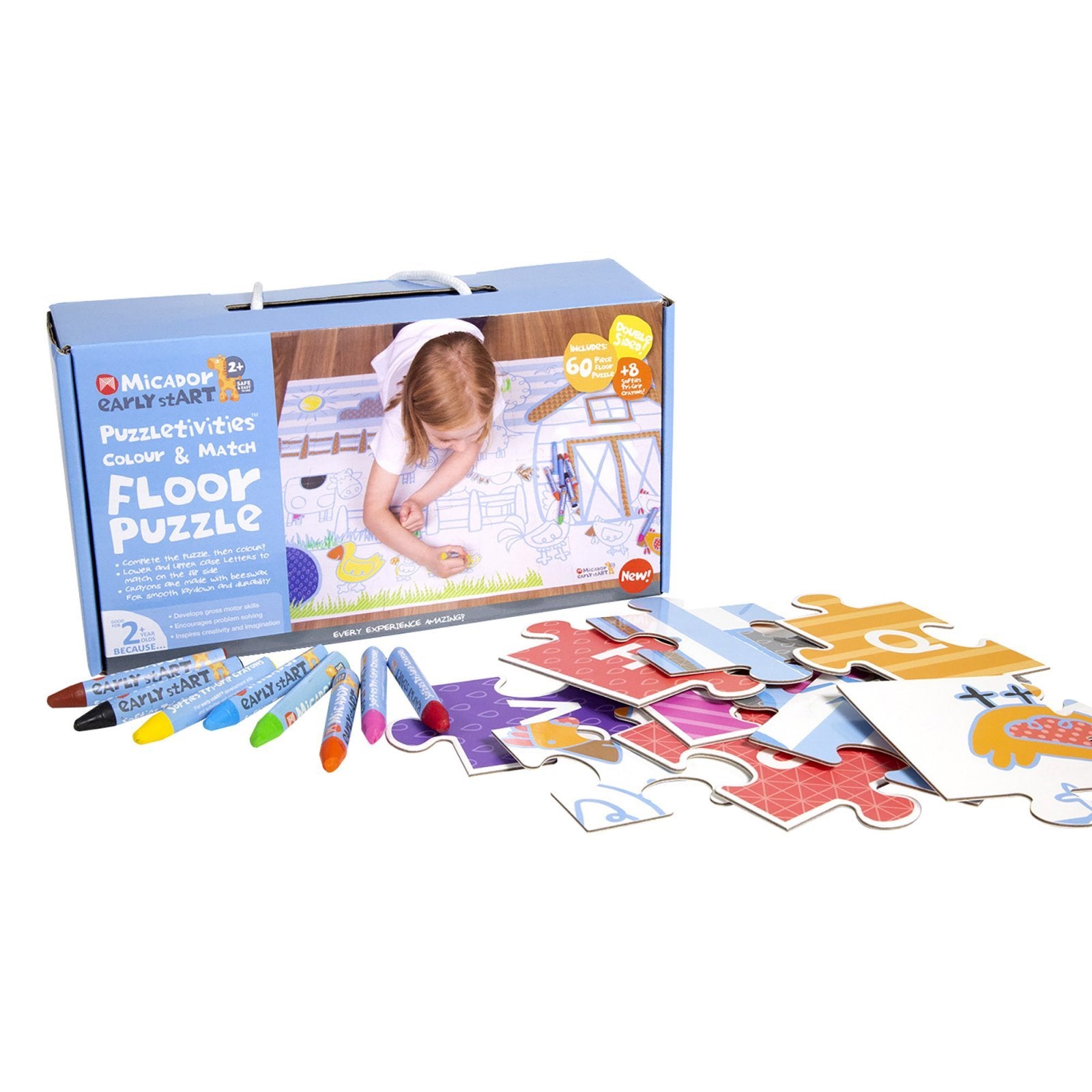 Micador - Puzzletivities Floor Puzzle Pack, 60-Piece Floor Puzzle & 8 Softies Tri-Tip Crayons Micador - Puzzletivities Floor Puzzle Pack, 60-Piece Floor Puzzle & 8 Softies Tri-Tip Crayons