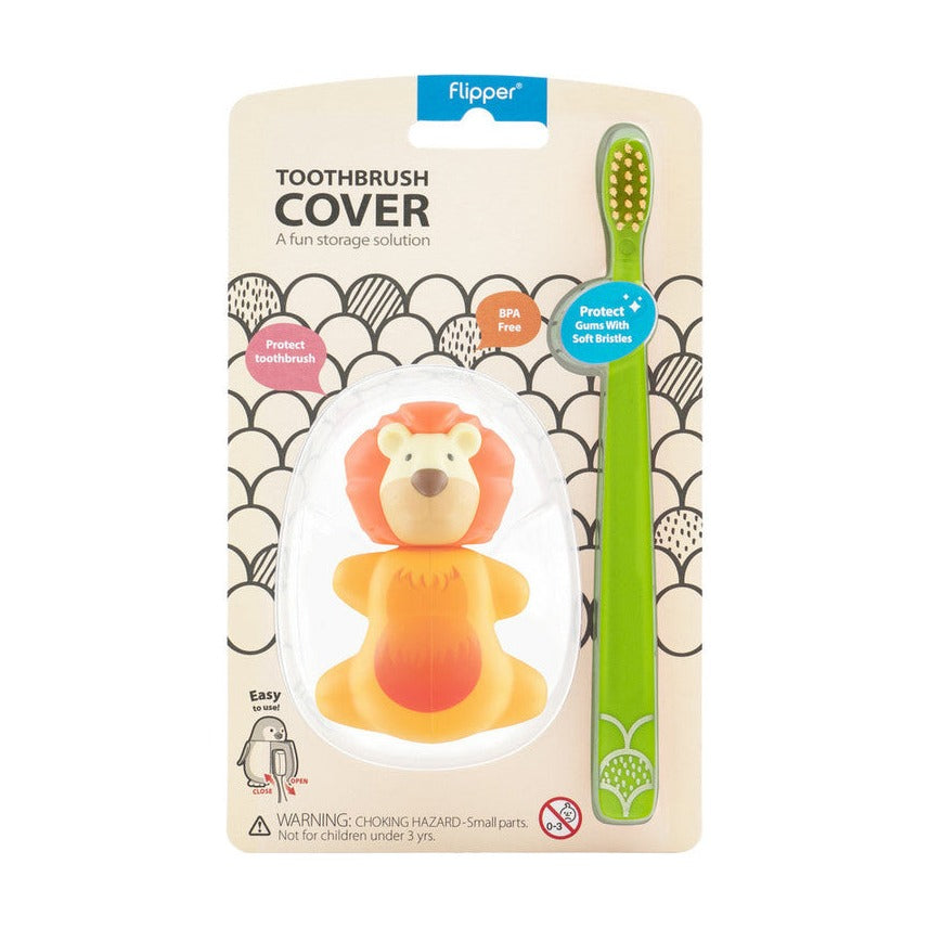 Flipper - Toothbrush Cover & Toothbrush Combo | Fun Animal | Lion | 3-6Y