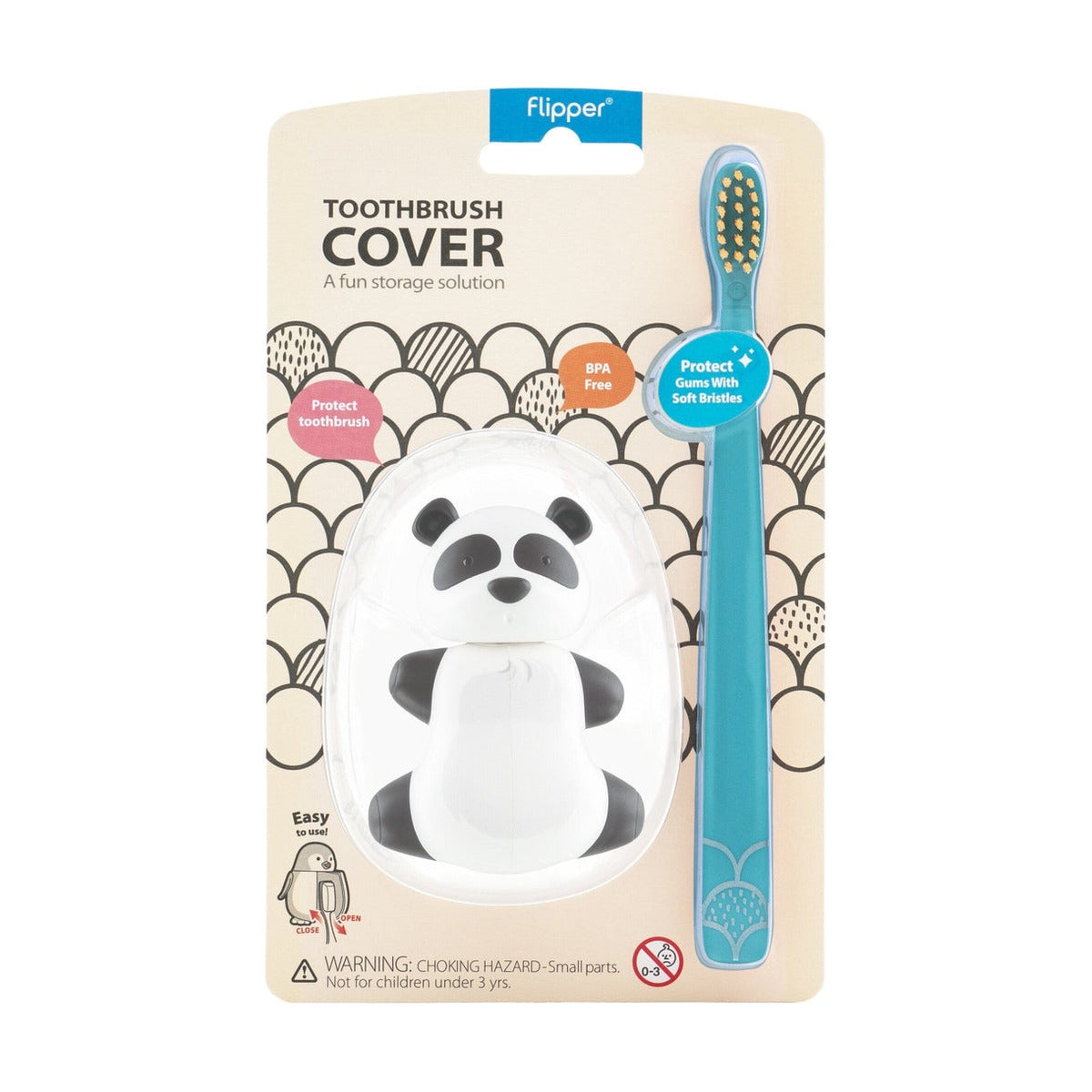 Flipper - Toothbrush Cover & Toothbrush Combo | Fun Animal | Panda | 3-6Y
