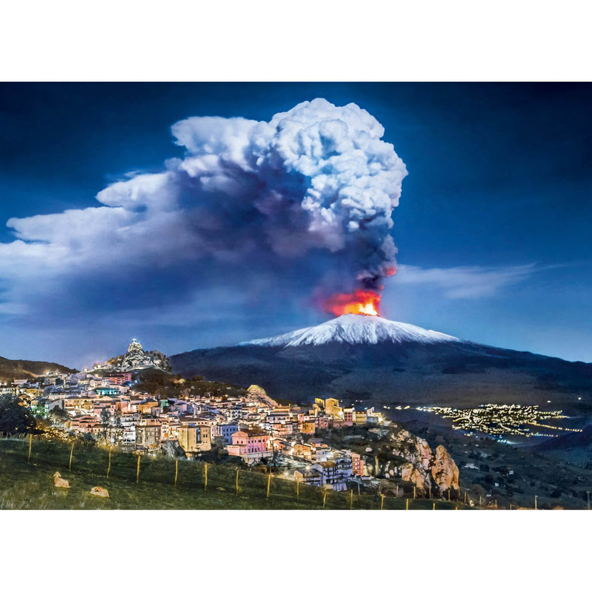 Clementoni Etna 1000 piece puzzle completed artwork, Mount Etna eruption