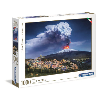 Clementoni Etna 1000 piece jigsaw puzzle box, Mount Etna erupting above a Sicilian town