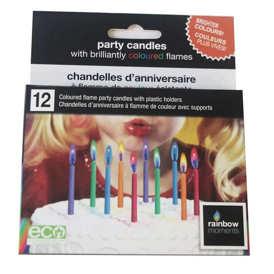 Rainbow Moments - Colour Flame party candles with holders | 12 pack