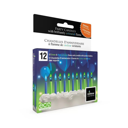 Rainbow Moments - Flame party candles | Blue-Green | 12 pack