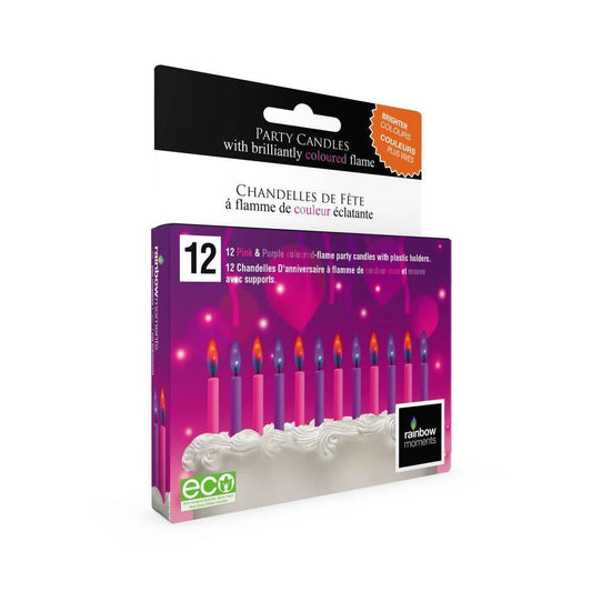 Rainbow Moments - Flame party candles | Pink-Purple | 12 pack