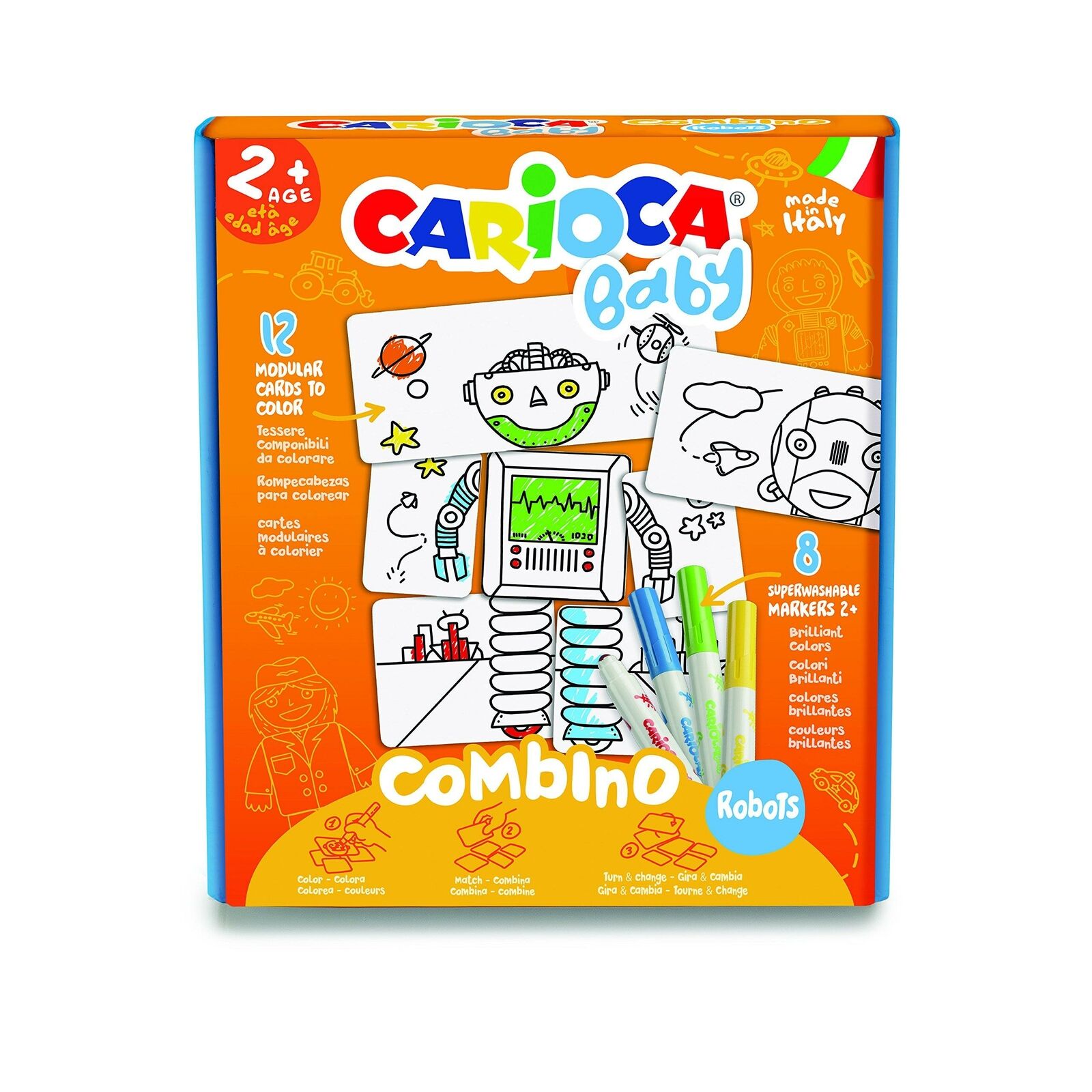 Carioca Baby - 8 Felt Tip Pens & Puzzle Cards Set | Robots Carioca Baby - 8 Felt Tip Pens & Puzzle Cards Set | Robots