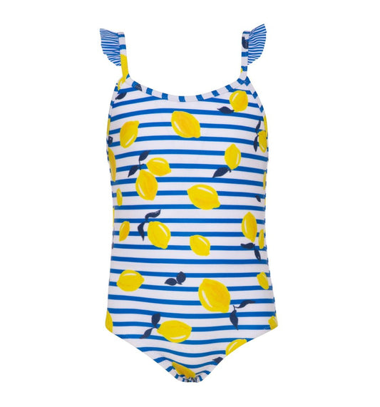 Sunuva - Girls Blue Sicilian Lemon Frill Strap Swimsuit
