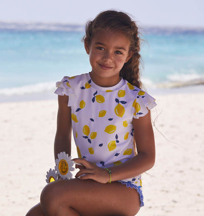 Sunuva - Girls White Sicilian Lemon Short Sleeve Rash Vest