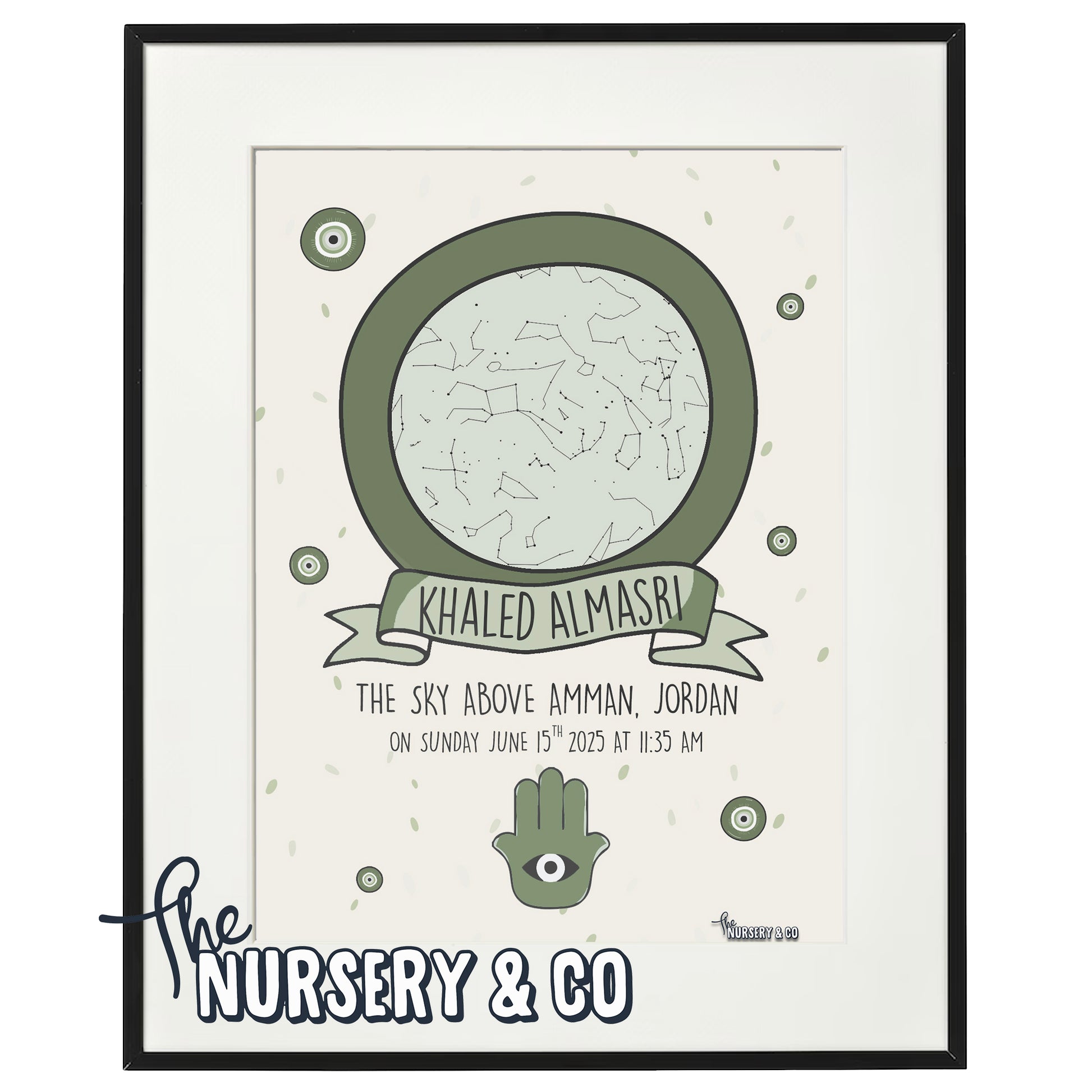 Customized Star Map Frame | Hamsa Palm - Green Customized Star Map Frame | Hamsa Palm - Green