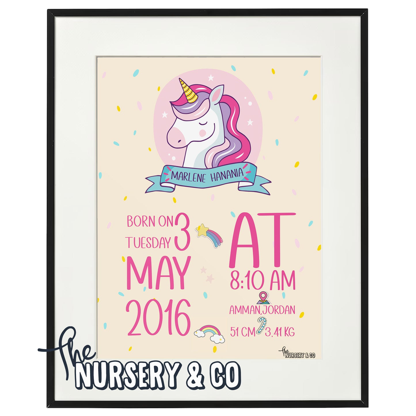Customized Birth Certificate Frame | Unicorn