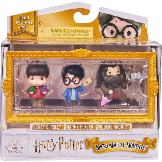 Wizarding World - Micro Magical Moments Hedwig, Harry Potter Figure Set with Harry, Hagrid, Dudley & Display Case 3-Pack
