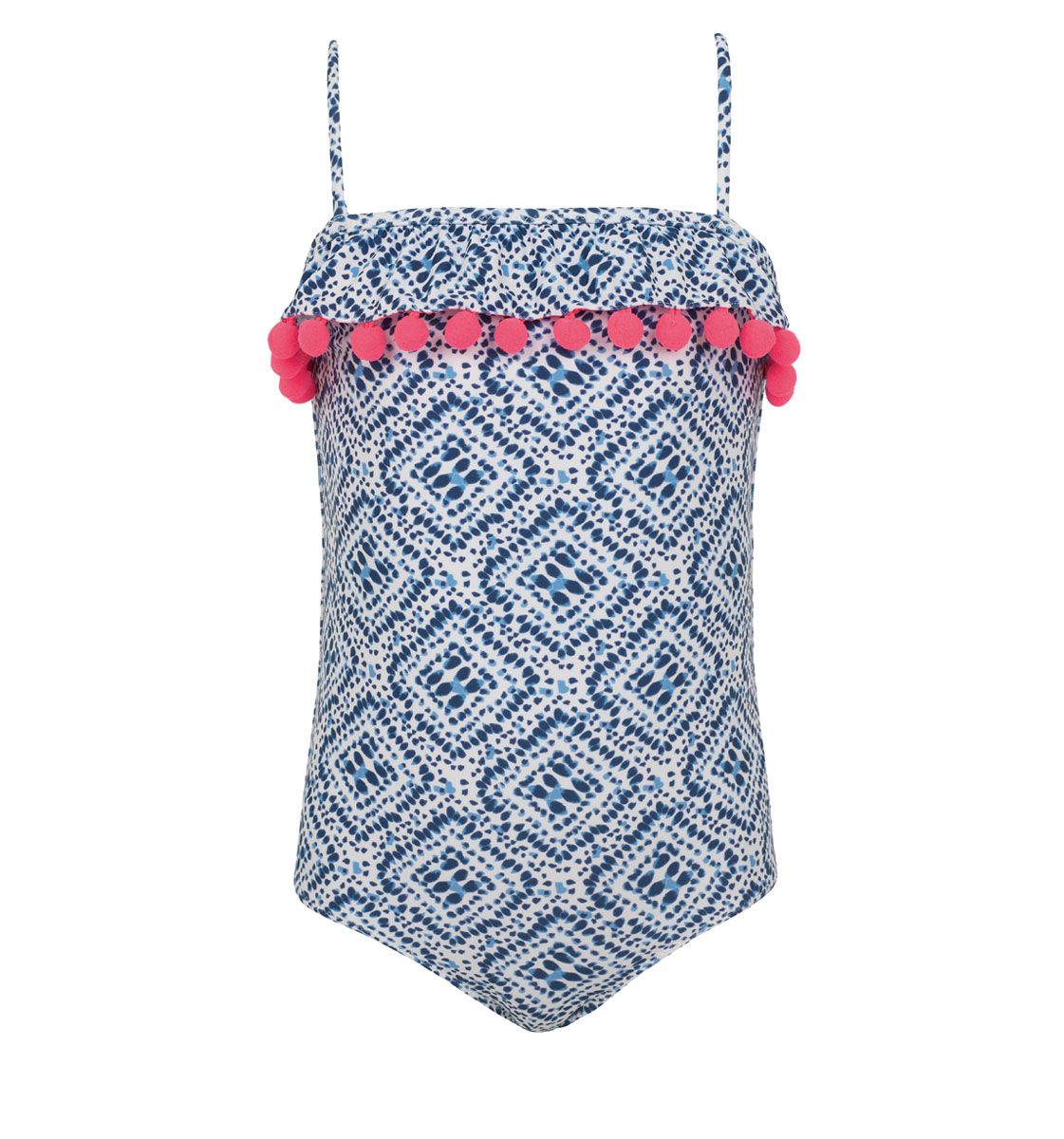 Sunuva - Girls Blue Shibori Pom Pom Frill Swimsuit Sunuva - Girls Blue Shibori Pom Pom Frill Swimsuit