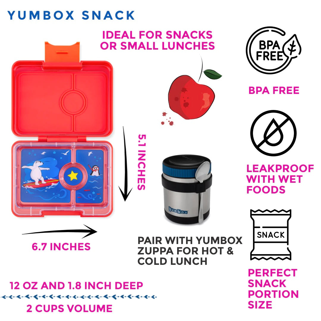 Yumbox - Snack Box | 3 Compartments | Polar Bear | Roar Red Yumbox - Snack Box | 3 Compartments | Polar Bear | Roar Red
