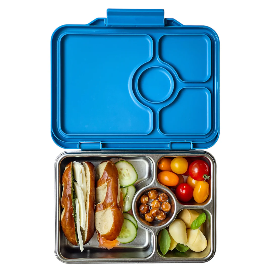 Yumbox Stainless Steel Bento Normandy Blue - Lifestyle with Food